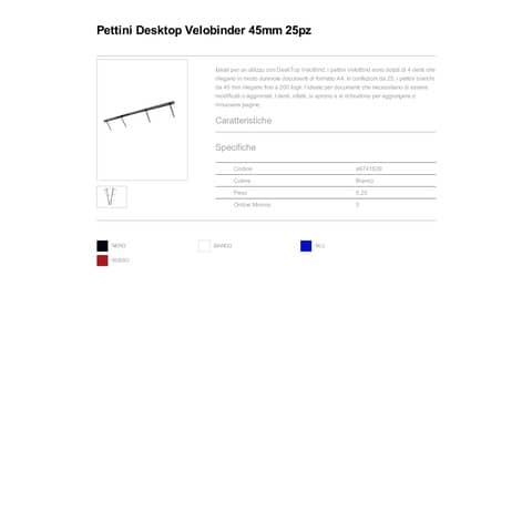 Pettini per rilegatura GBC VeloBind con 4 denti 45 mm a4 bianco conf da 25 pettini - A9741639